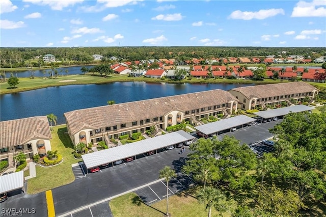 drone / aerial view featuring a water view