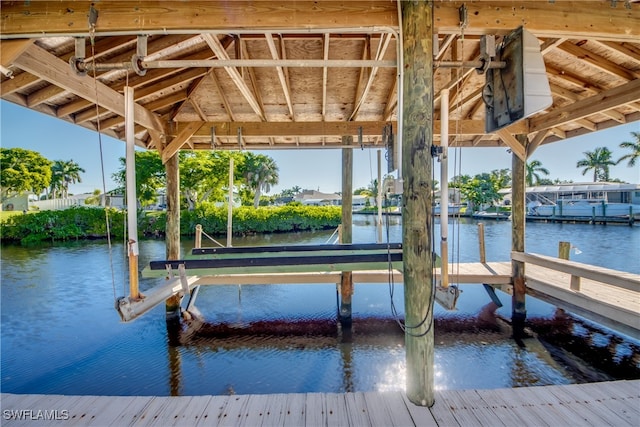 dock area with a water view