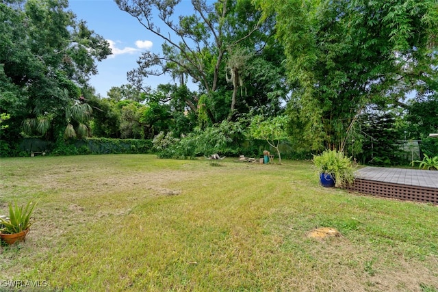 view of yard featuring a wooden deck