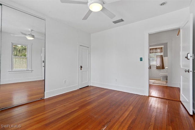 interior space featuring ceiling fan and hardwood / wood-style floors