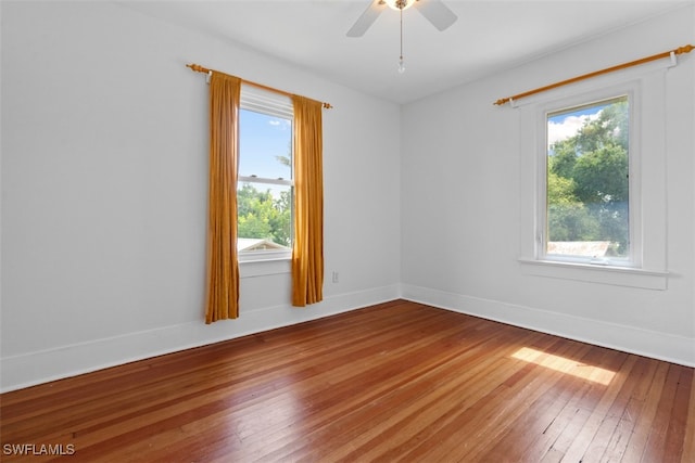 empty room with ceiling fan and hardwood / wood-style flooring