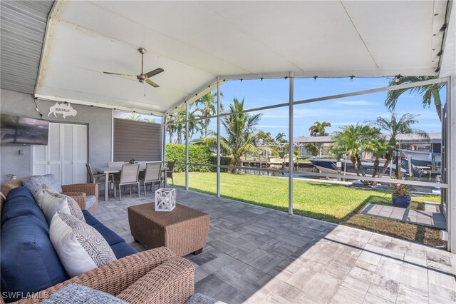 view of patio featuring an outdoor hangout area and ceiling fan