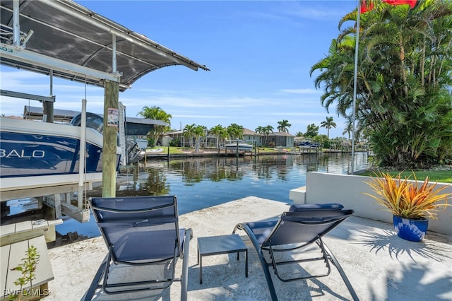 view of dock with a water view