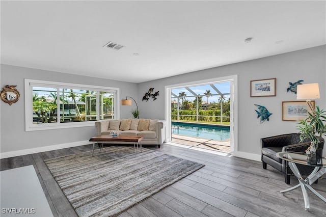 living room with hardwood / wood-style flooring