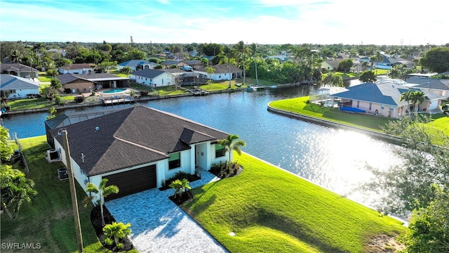 drone / aerial view featuring a water view