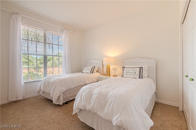 carpeted bedroom featuring multiple windows