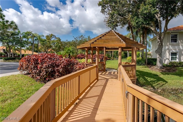 view of community featuring a gazebo and a yard