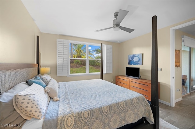 bedroom featuring hardwood / wood-style flooring and ceiling fan