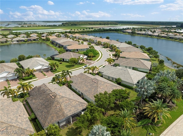 aerial view featuring a water view