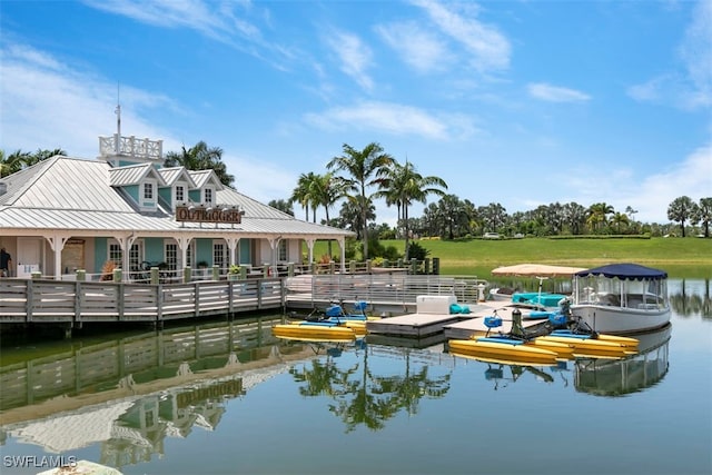 view of dock with a water view