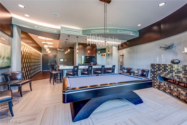 rec room featuring light hardwood / wood-style flooring and pool table