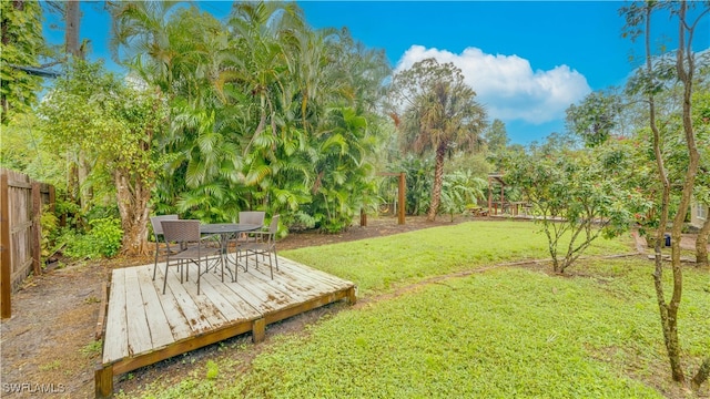 view of yard featuring a wooden deck