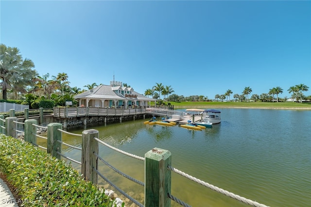 view of dock with a water view