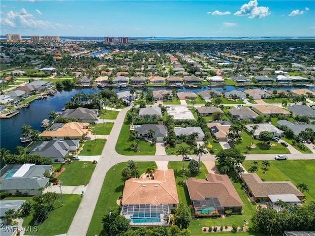 aerial view with a water view