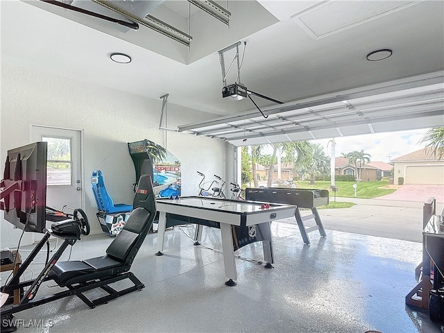 garage with a garage door opener