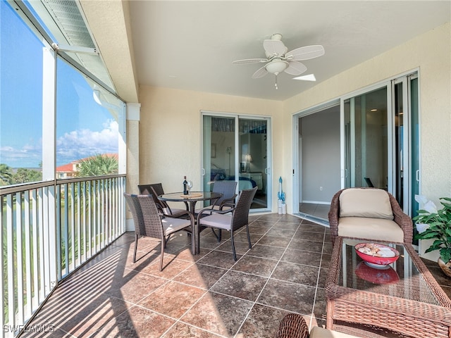 balcony with ceiling fan