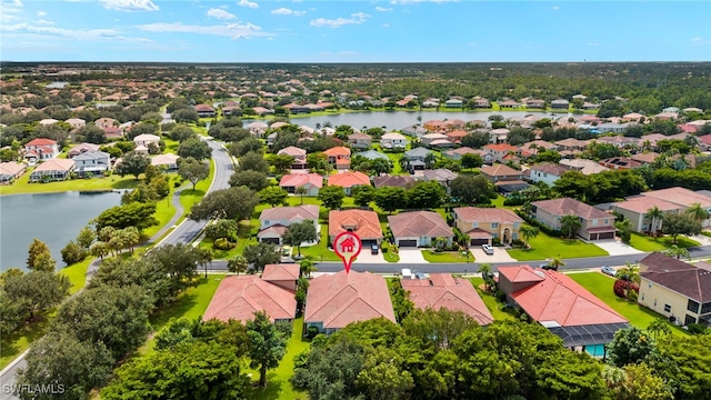 aerial view with a water view