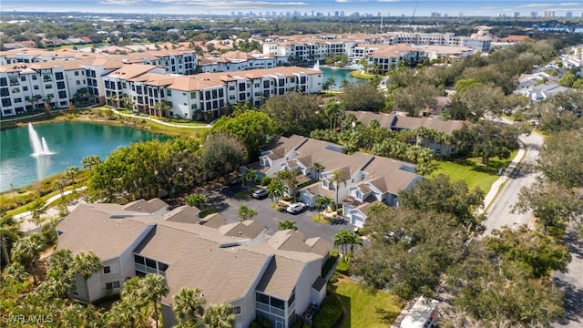 drone / aerial view featuring a water view