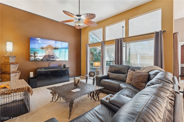 living room featuring ceiling fan