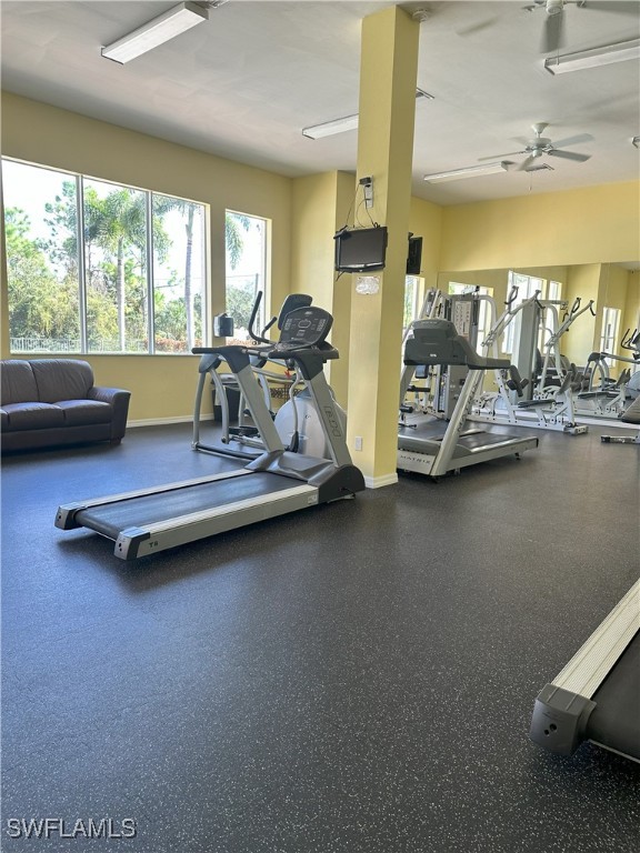 gym with ceiling fan