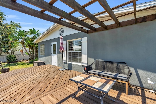 wooden terrace with a pergola