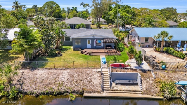 aerial view with a water view