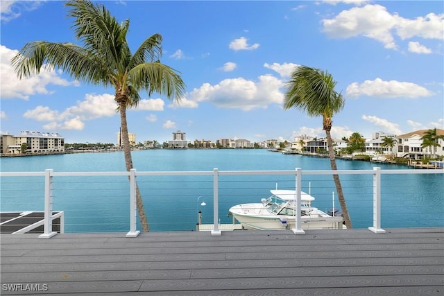 view of dock with a water view