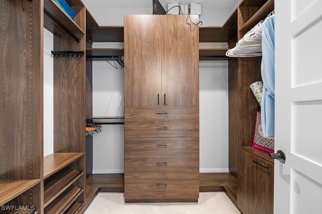 spacious closet featuring light hardwood / wood-style floors