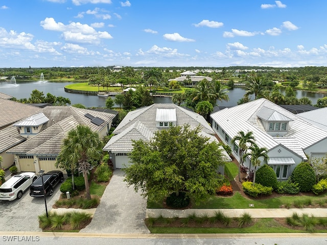 aerial view with a water view