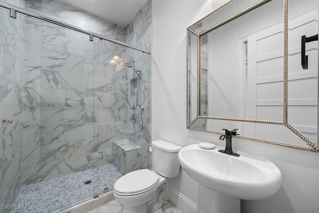 5154 Andros Dr, Naples, FL 34113 - full bathroom featuring toilet, a marble finish shower, a sink, and marble finish floor