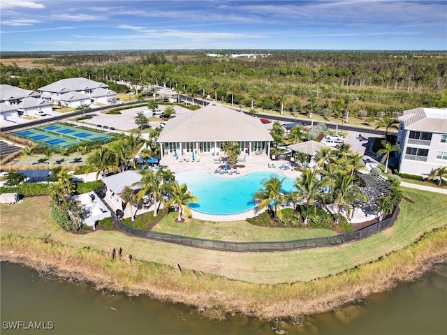 bird's eye view featuring a water view