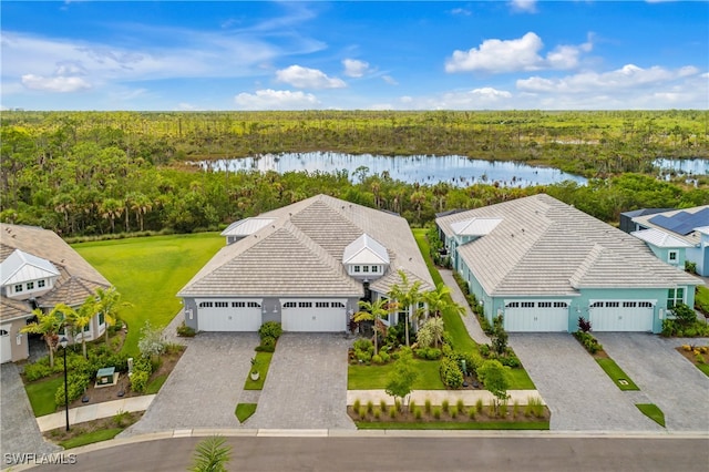 drone / aerial view featuring a water view