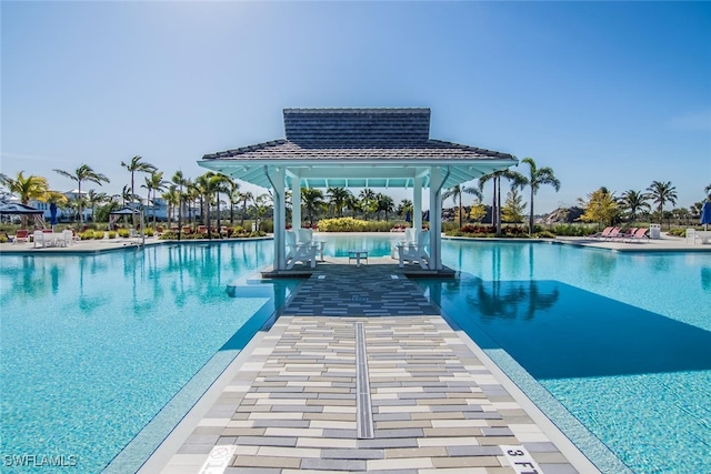 view of pool with a gazebo and a patio