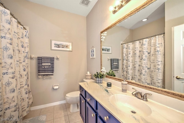 bathroom featuring vanity, toilet, and tile patterned floors