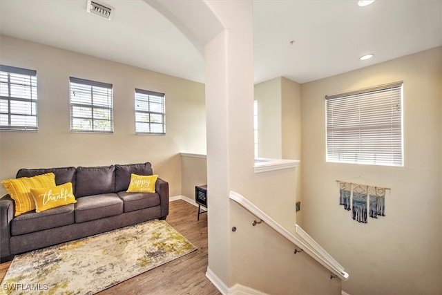 living room with light wood-type flooring