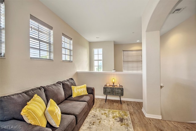 living room featuring light wood-type flooring