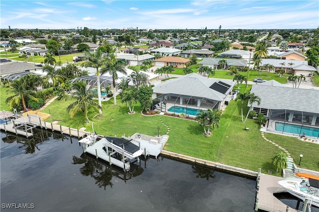 bird's eye view featuring a water view