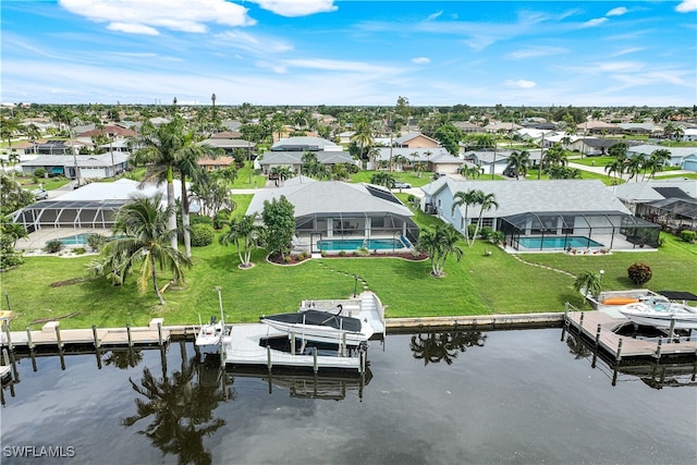 aerial view with a water view