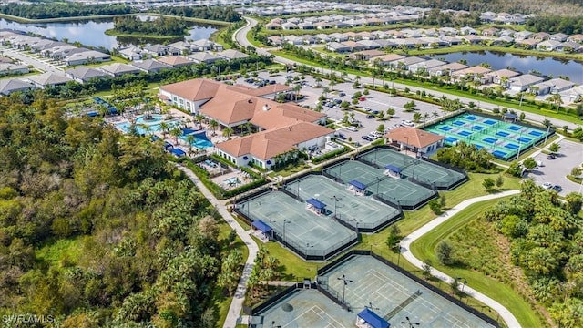 aerial view with a water view