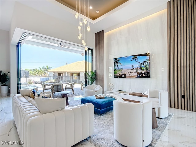 living room with ceiling fan