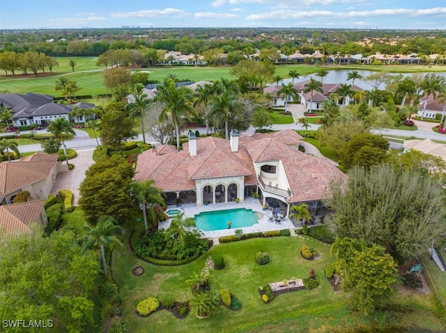 aerial view with a water view