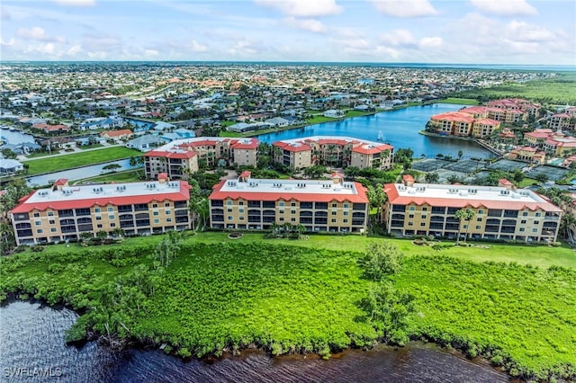 aerial view with a water view