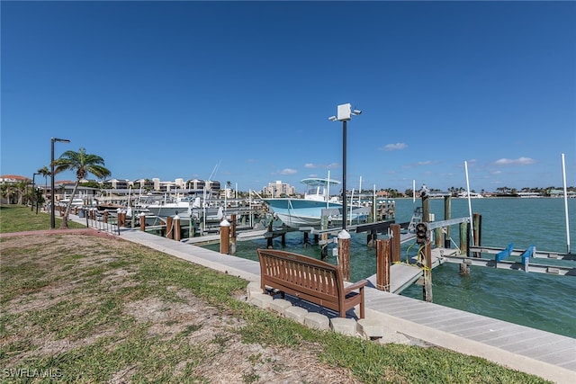 dock area featuring a water view