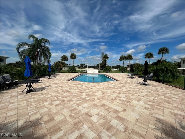 view of pool featuring a patio