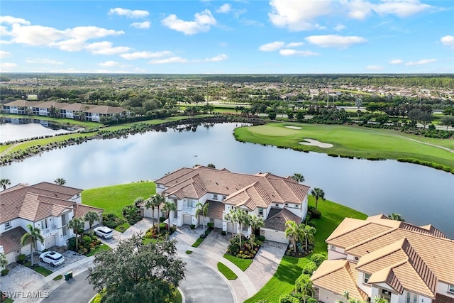 aerial view with a water view