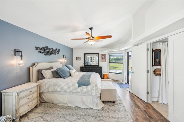 bedroom featuring ceiling fan and wood finished floors