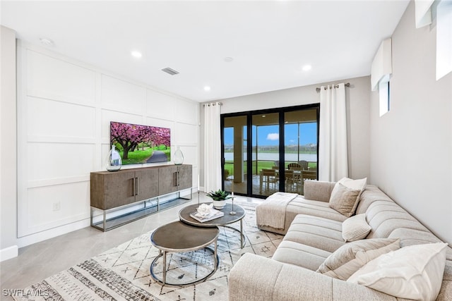 living room featuring light tile patterned floors