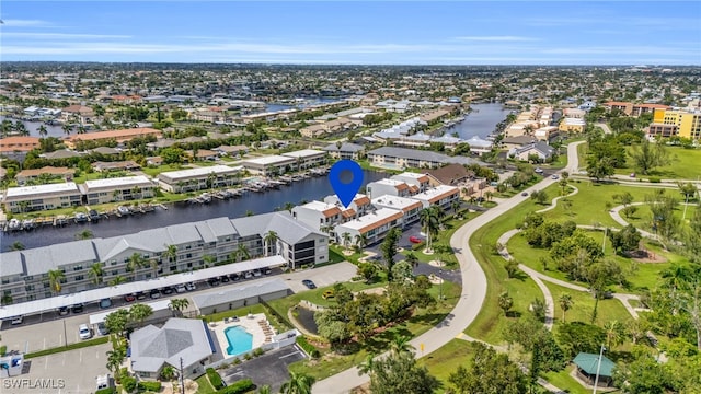 aerial view with a water view