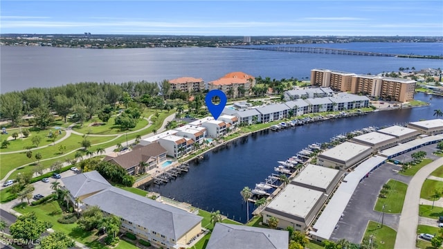 aerial view with a water view