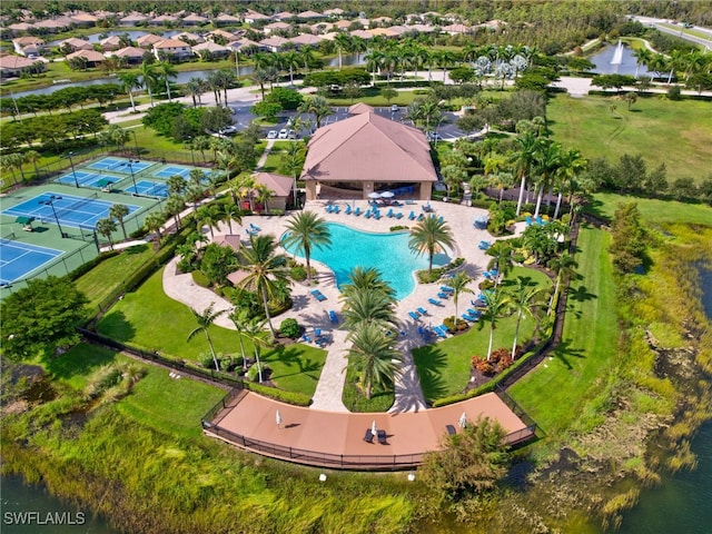 aerial view with a water view